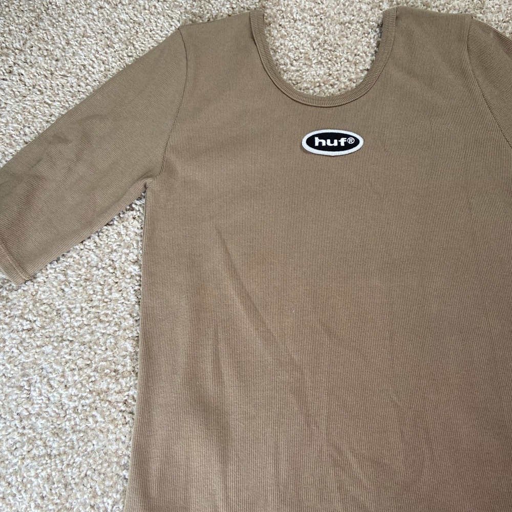 Beige Huf elbow sleeve top, size medium
